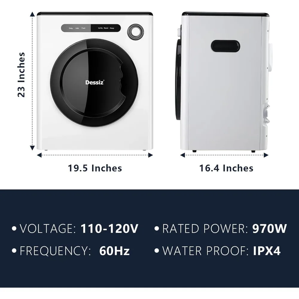 DTD10-WHITE سعة 11 رطل مدمجة، 110 فولت 970 وات ملابس محمولة مساحات صغيرة RVs وشقق هادئة وقوية وسهلة الاستخدام، Su