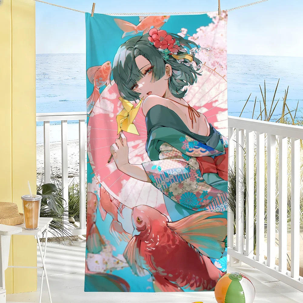 Japanese girl in kimono Towel For Swim Yoga Gym Quick Drying Soft and skin-friendly Beach Towels All-Season