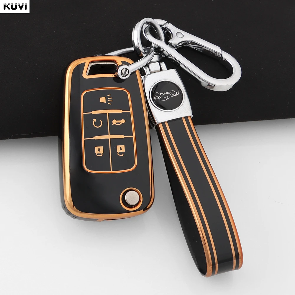 Für Buick/Opel Für Chevrolet Cruze Epica Lova Camaro Impala Aveo Malibu Sail Orlando TPU Autoschlüssel-Hülle Abdeckung Gehäuse Schlüsselanhänger 5 Tasten