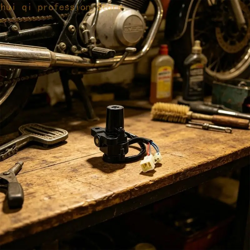 Motorrad-Ersatzschloss mit schwarzem Schlosskörper, silberner Metallkappe, zwei Schlüsseln und einem Set mit zwei elektrischen Kupplungskabelbäumen. – Detail 4