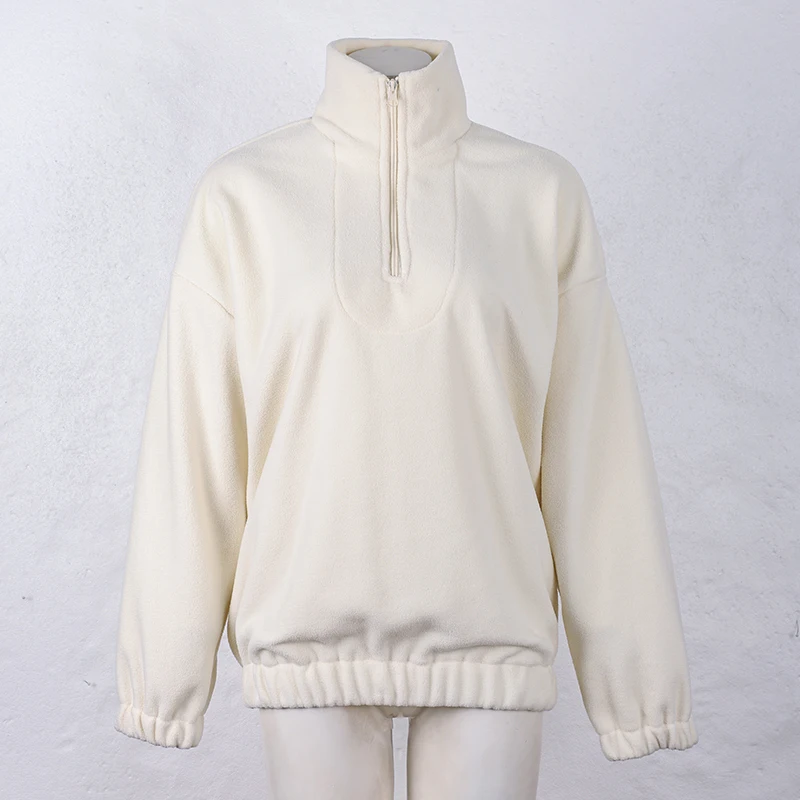 Rosa Winter-Lammfell-Hoodie für Damen mit Reißverschluss und Kragen, Fleece-Pullover für Frauen – Detail 17