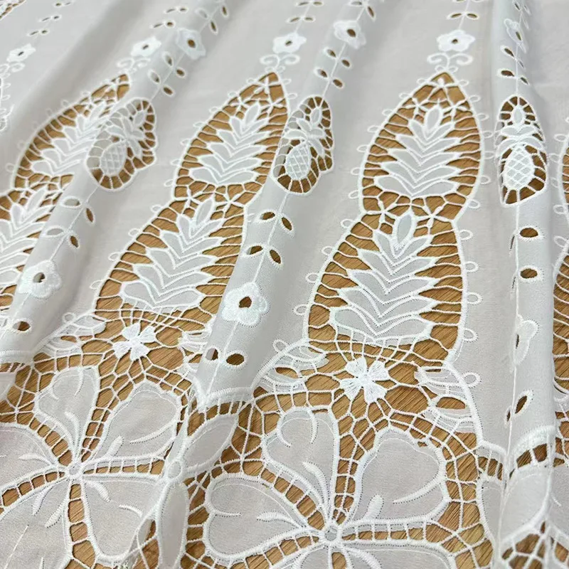 Latest high-end elegant hollow-out laser embroidered lace fabric with full embroidery for clothing fabric sewing materials