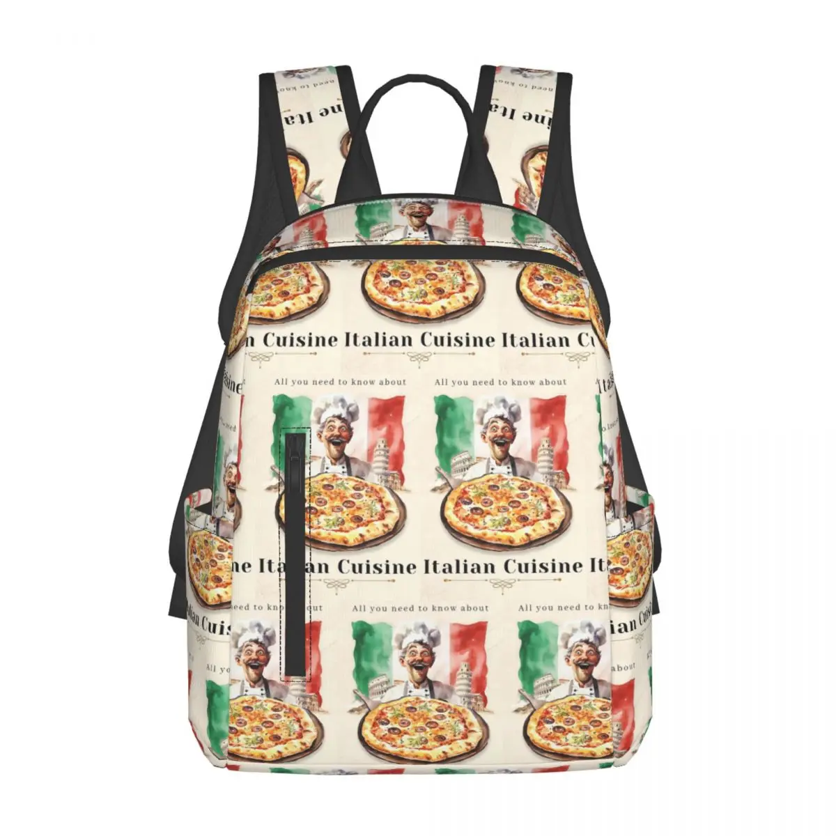Italian Flag Pizza Backpack Daypack Large Capacity Children BookBag School Bag Shoulder Bags for Men Women