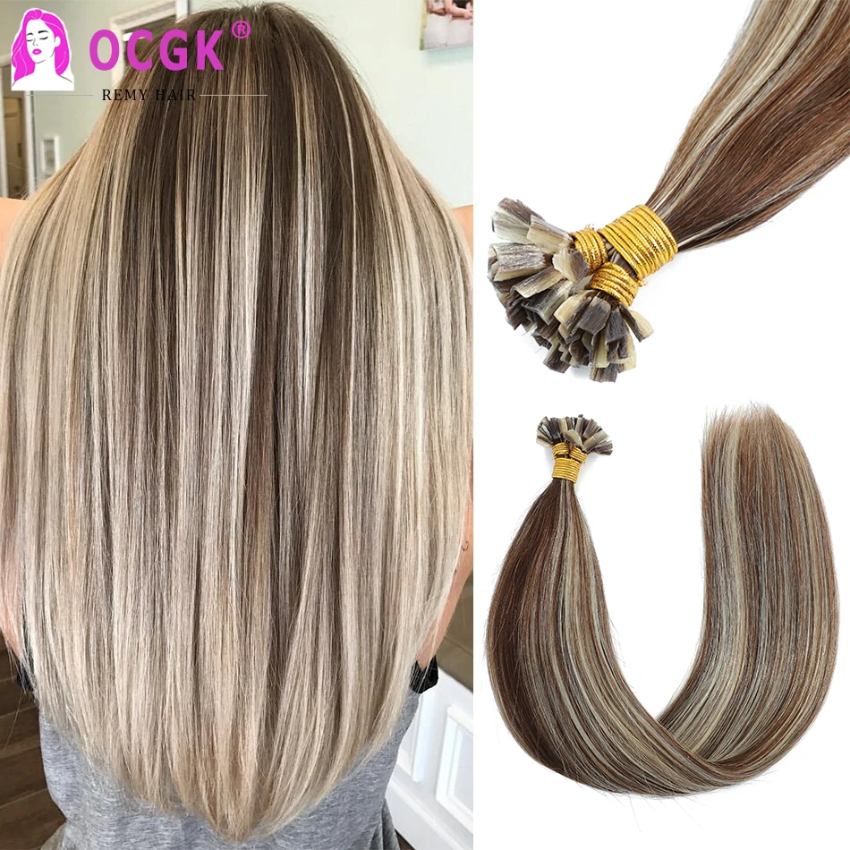 V Tip Hair Extensions Human Hair Straight Keratin Remy Human Hair Pre Bonded Human Fusion Hair Extensions Dark Brown Blonde