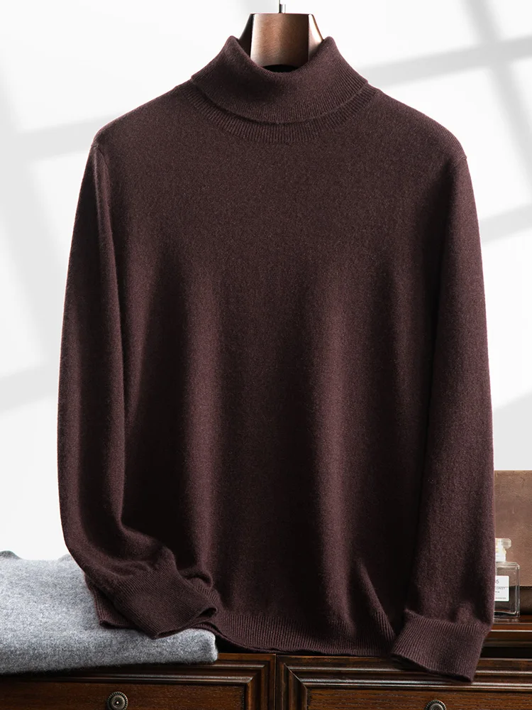 Moda Podstawowy Mężczyźni 100% Kaszmirowy Sweter Turtleneck Długi Rękaw Pulower Odzież Inteligentny Casual Kaszmir Dzianina Odzież Topy