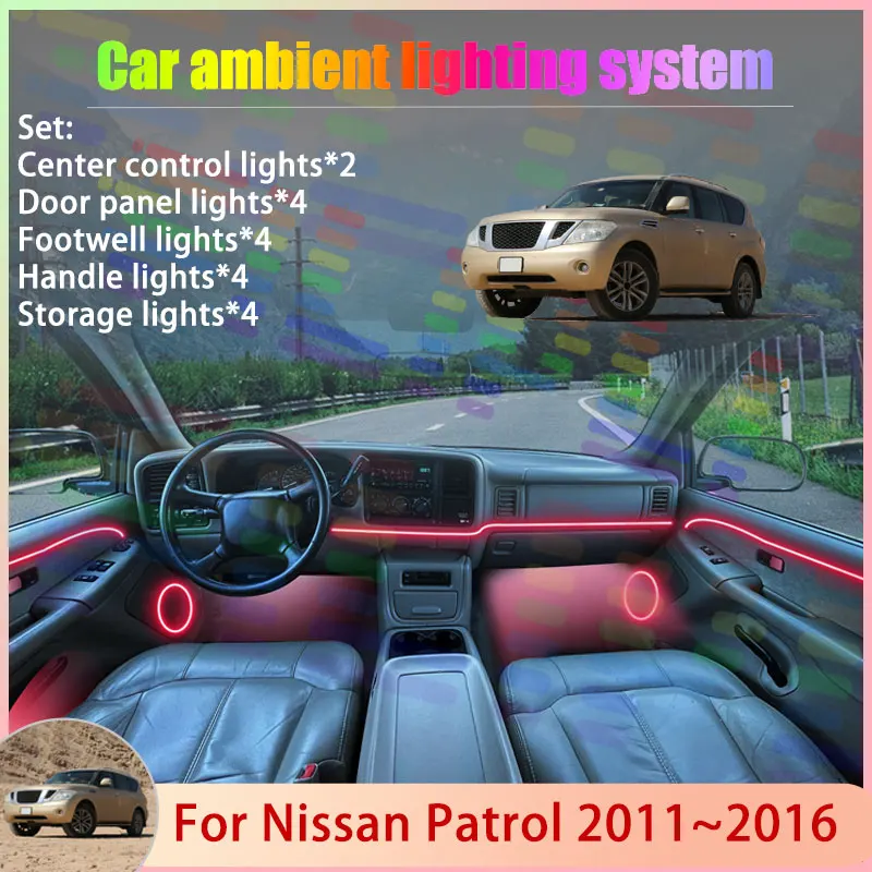

For Nissan Patrol 2011~2026 2012 Armada Y62 MK6 2/18 in 1 Car Atmosphere Light Lamp RGB Shade Ensemble Streamer Atmosphere Set
