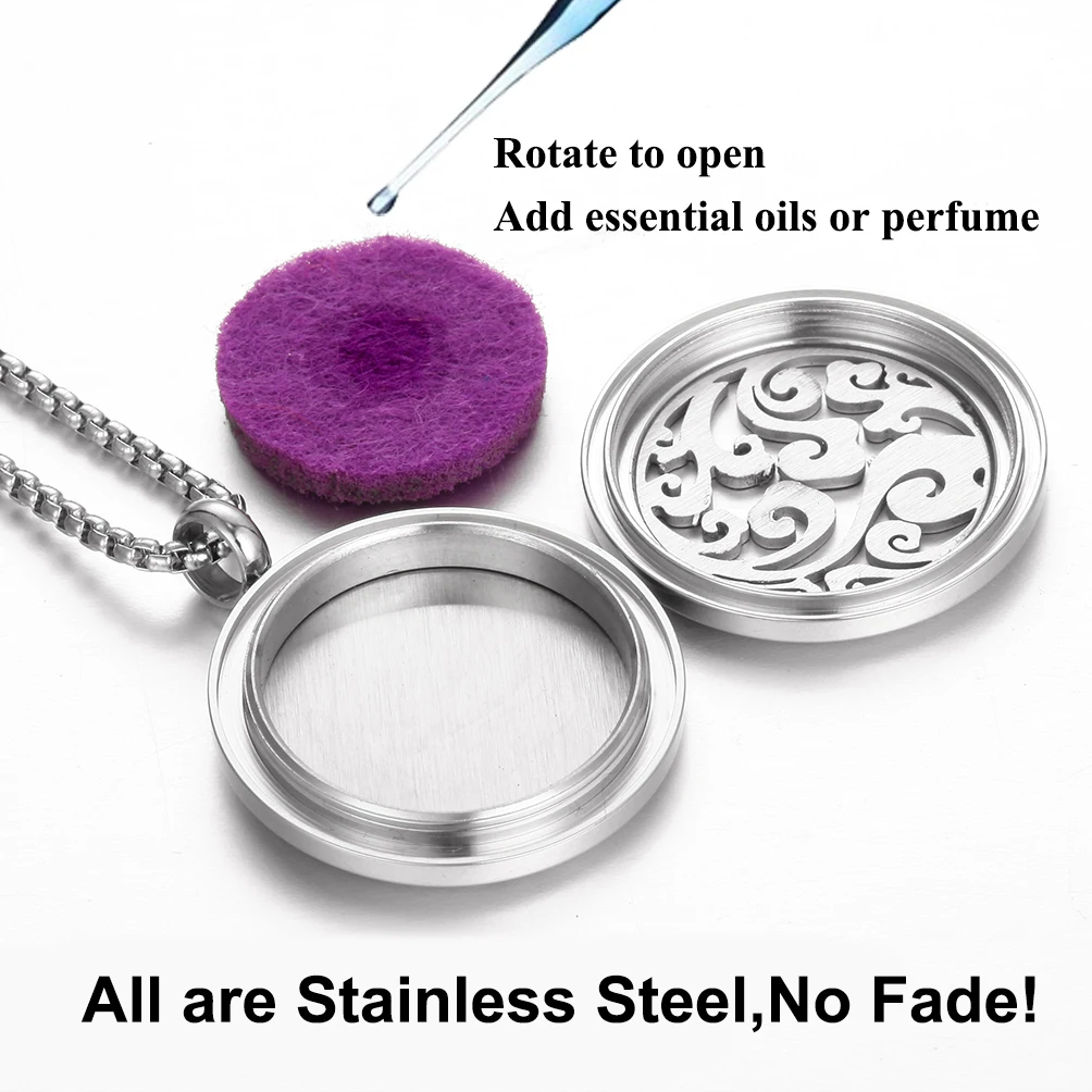 New Stainless Steel Tree of Life Aromatherapy Necklace Perfume Essential Oil Diffuser Necklace Locket Pendant Necklace Men Women
