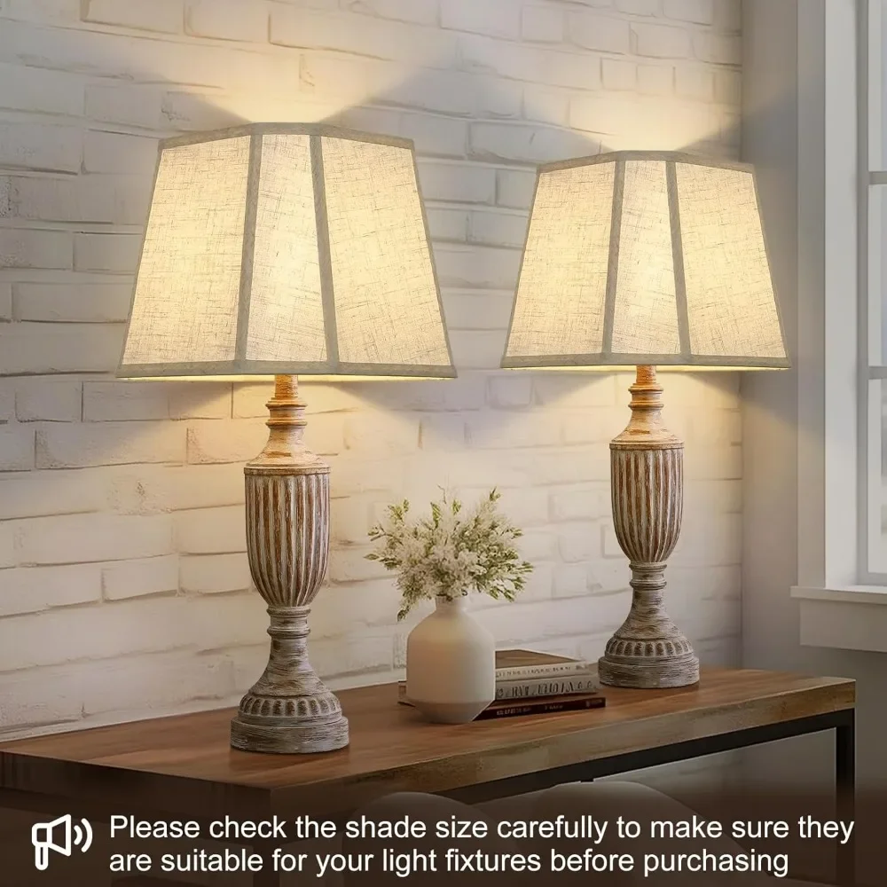 مجموعة ظلال مصابيح مستطيلة مكونة من 2، 10.5 بوصة × 10 بوصة × 13 بوصة أباجورة بيج زاوية متوسطة القطع مصنوعة يدويًا من الكتان الطبيعي، تتضمن عبوتين لتر