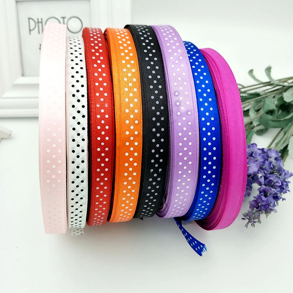 5 Yards 2022 New Polka Dots Ribbed Ribbons, for DIY Gifts Wrapping,Wedding Decoration Handmake Dolls Crafts,1cm/0.39\'\' Width