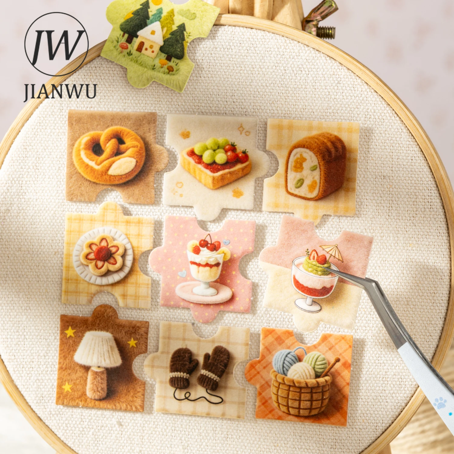 JIANWU Puzzle Pieces Series Cute Plush Life Pet Tree Landscape Material Collage Scrapbooking Sticker Creative Journal Stationery