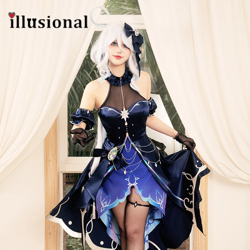 illusional Genshin Impact Furina Cosplay Costume Anime Fontaine  Furina  Dress Female Halloween Costumes Can Costume Made