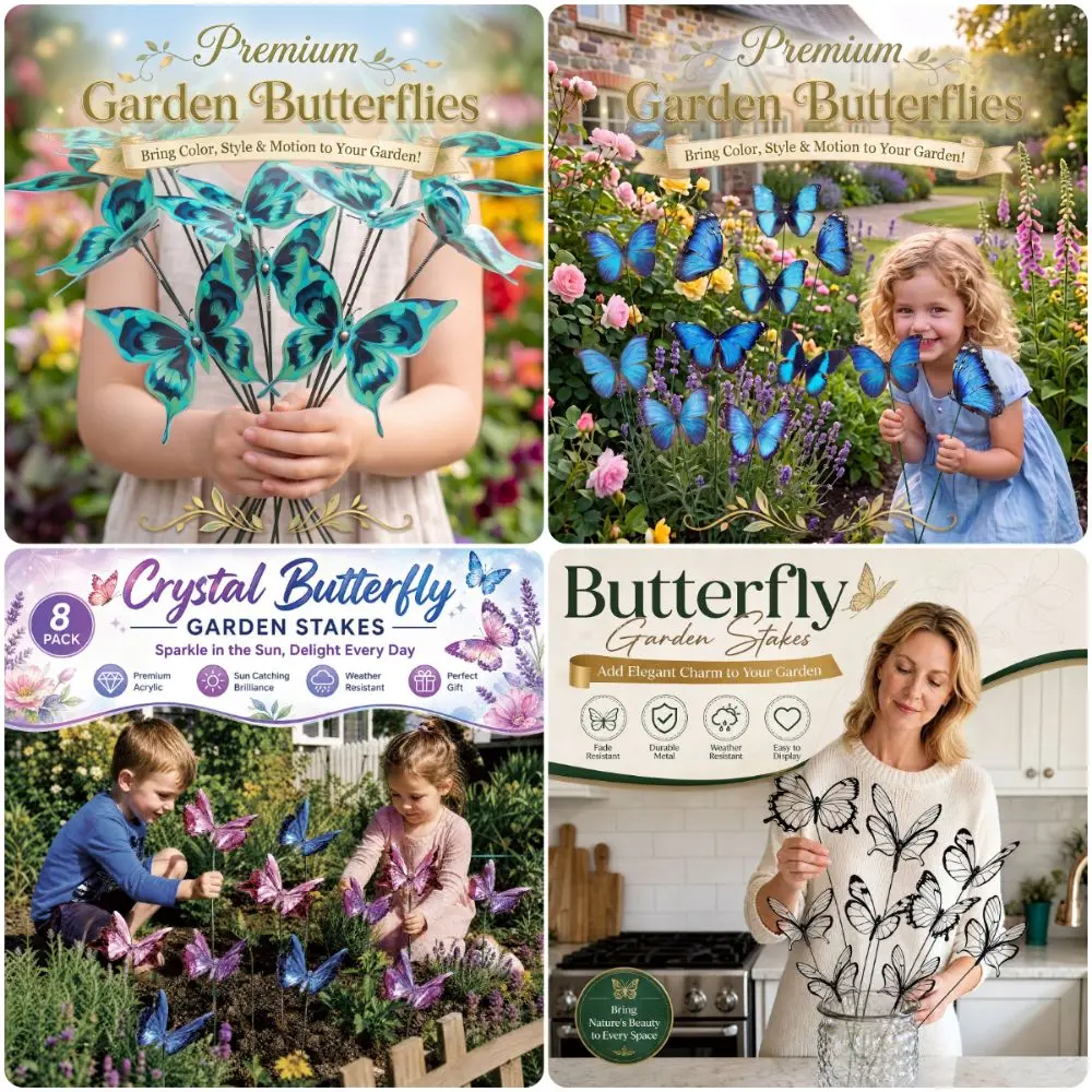 12PCS Multicolor Butterfly Garden Stakes 3D Butterfly Landscape Decoration Butterfly Lawn Ornament Photo Props Indoor Outdoor