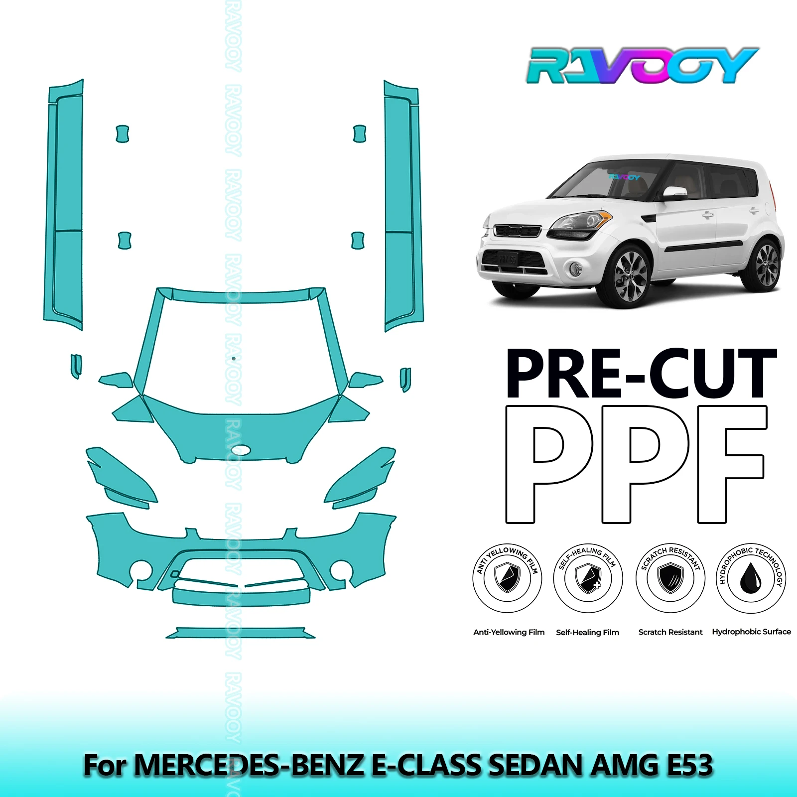 

8.5Mil Precut Paint Protection Film PPF Clear Bra Front Kit+Rockers For Kia Soul 2012-2013
