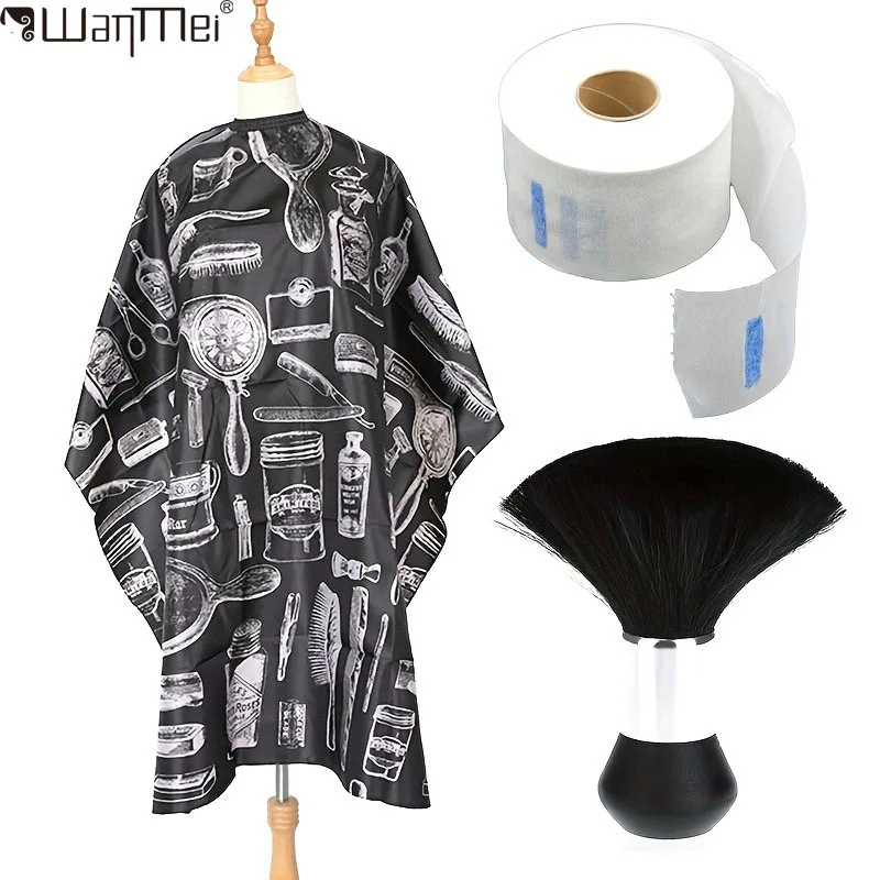 

WANMEI Barber wrap set Waterproof Hair Cutting Cape with Neck Duster Brush - Barber Salon Hairdressing Apron Hair Stylists