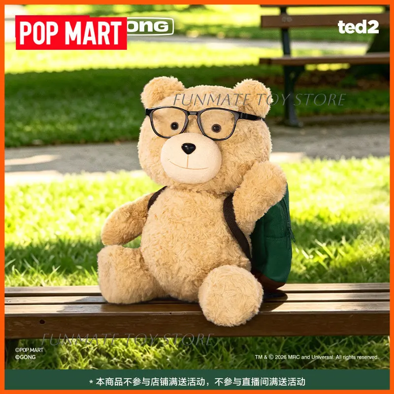 Authentische POP MART GONG Ted2 Teddybär-Plüschfigur, bewegliche Plüschpuppe, beliebtes Nerd-Spielzeug, weiches, flauschiges Stofftier für erwachsene Sammler, Heimdekoration