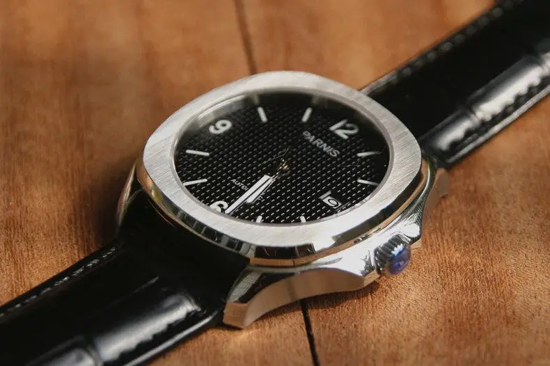 Parnis Men Automatic Mechanical Watch, Miyota 8215 Movement, 3‑Hands With Date Display, Genuine Men's Wristwatch
