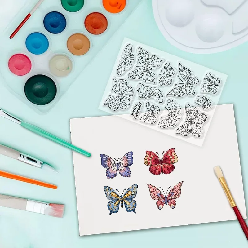 Butterfly Clear Stamps Crafts Butterflies Background Silicone Stamps Transparent Rubber Stamps PVC Plastic Stamps for Spring