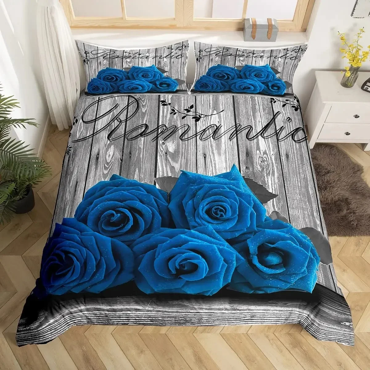 Rose Duvet Cover Set Red Rose Floral Bedding Sets Flower Butterfly Comforter Cover for Women Modern Fashion Marble Quilt Cover