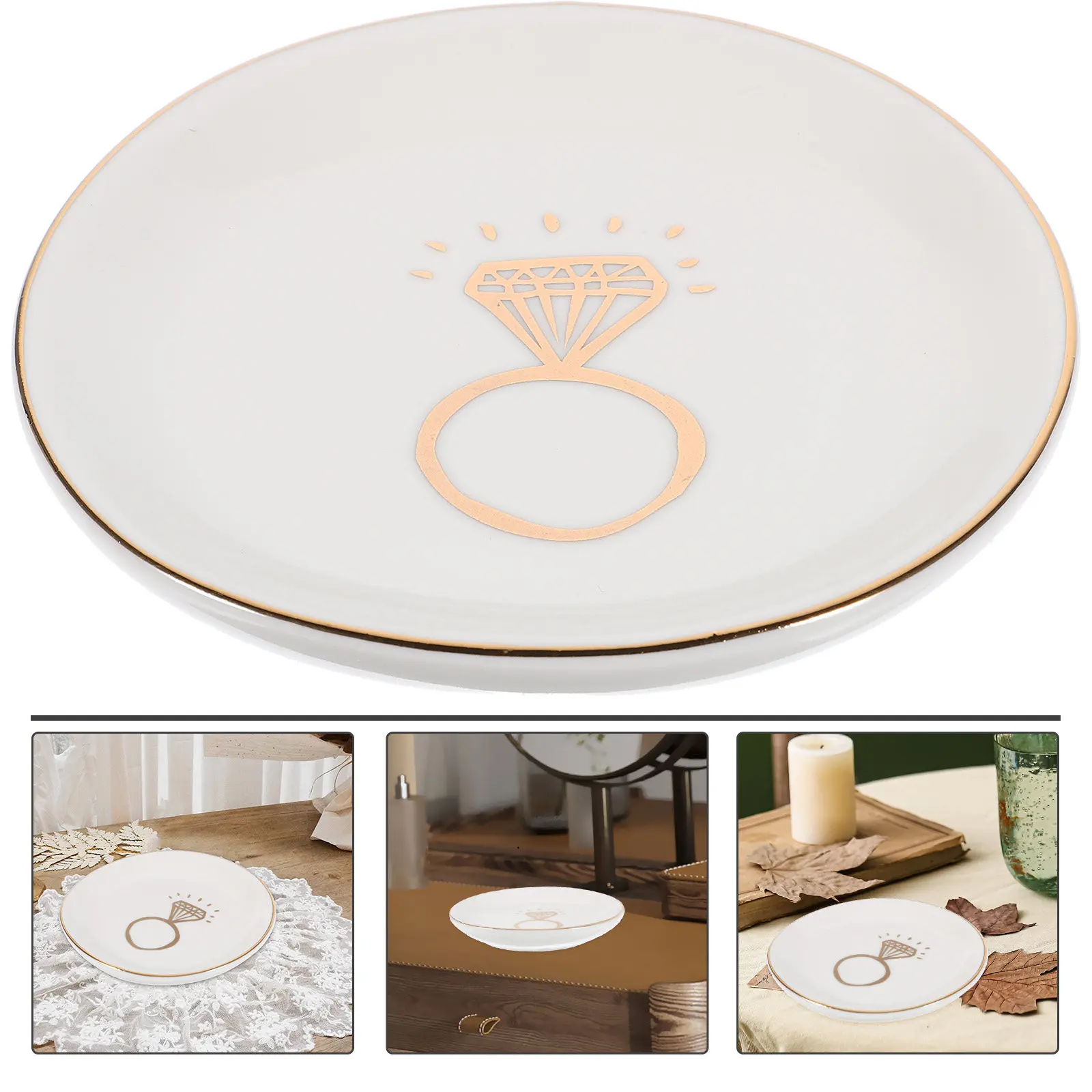 

Ceramic Jewelry Dish Chic Elegant Design for Home Dressing Table Decorative Ring Earring Tray Ceramic Circle Trinket Storage