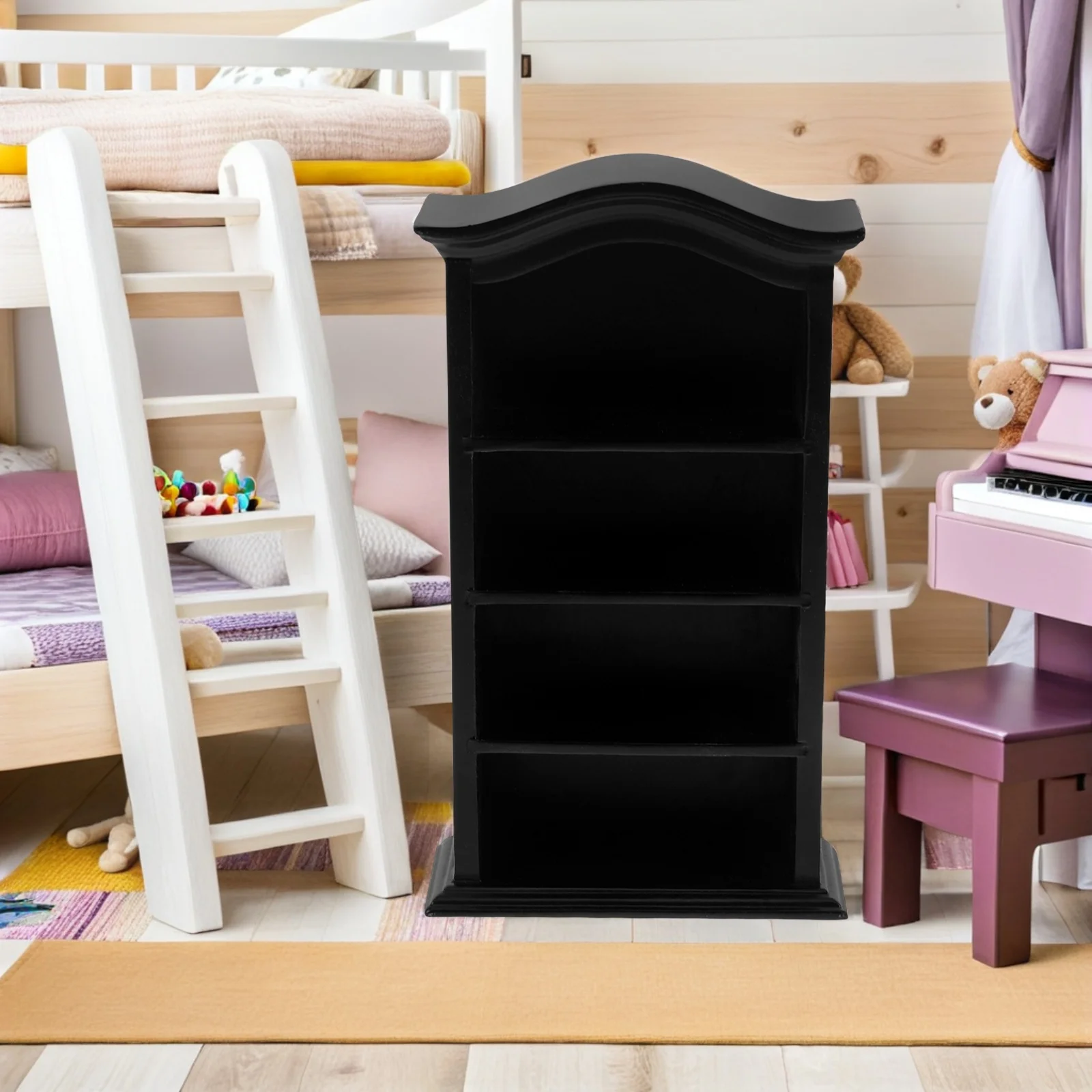 인형의 집 가구: 나무 미니어처 책장 캐비닛 1:12 스케일 빈티지 고딕 디스플레이 케이스 미니 수납 정리함