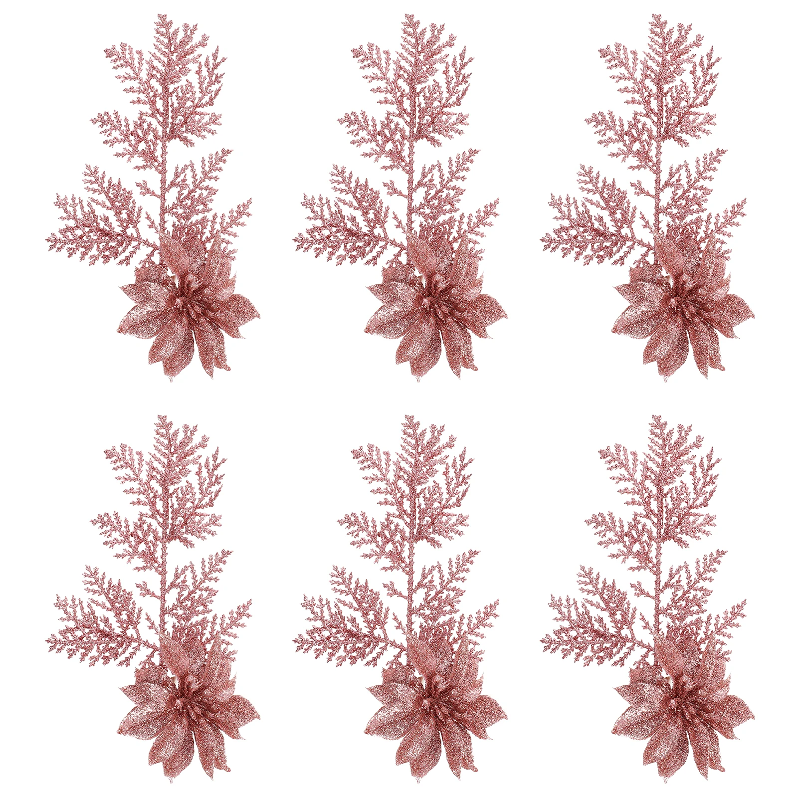 

6pcs Glitter Artificial Christmas Xmas Pine Branches Tree Hanging Decor Glitter Imitation Flower Christmas Wreath Table Setting