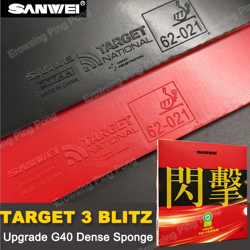 

SANWEI TARGET 3 BLITZ Table Tennis Rubber Sticky Pips-in Ping Pong Rubber with Upgrade G40 Dense Sponge Table Tennis Rubber ITTF