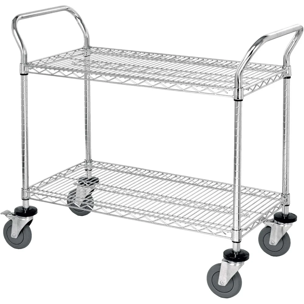 

2 Tier Heavy Duty Rolling Utility Carts with Wheels and Handle Bar, NSF Certified 1200LBS, Commercial Serving Storage Cart
