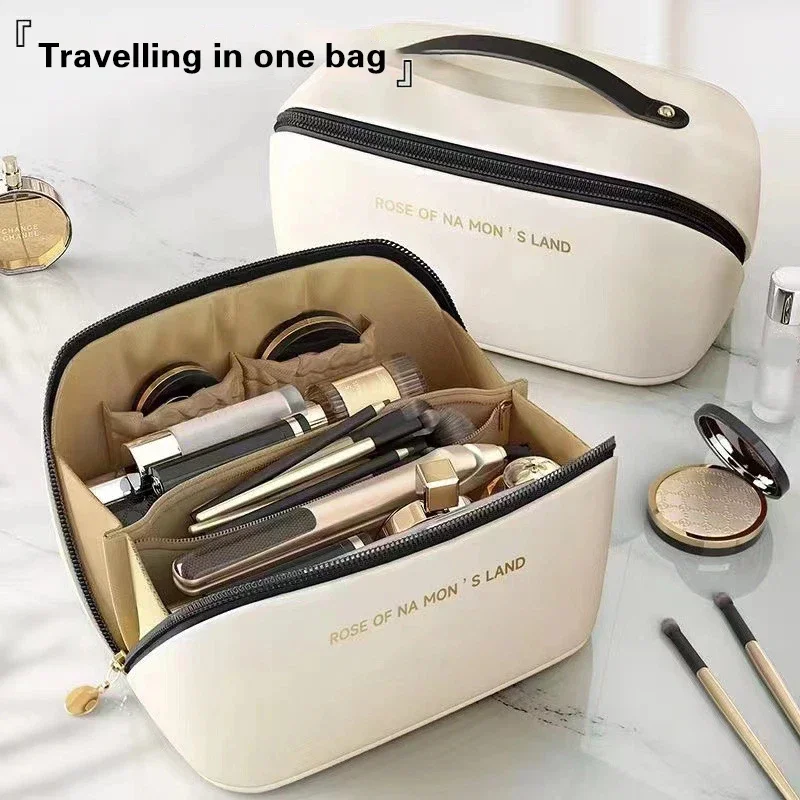 

Large Capacity Cosmetic Bag Cosmetic Storage Bag PU Leather Portable Travel Toiletry Bag Women Cosmetic Bag Toiletries Organizer