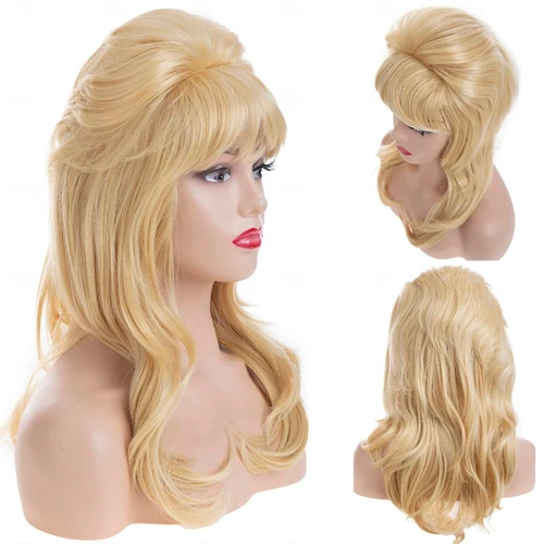 Pelucas de colmena de pelo sintético de los años 50 para mujer, pelucas sintéticas grandes bouffantes rubias, esposa casada, disfraz Vintage, peluca de Cosplay