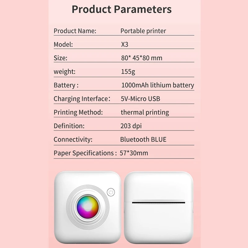 Mini Pocket Label Printer, Inkless, Sem fio, Bluetooth, Tags térmicas, Embarque Pass, Note Photo Printing, Portátil
