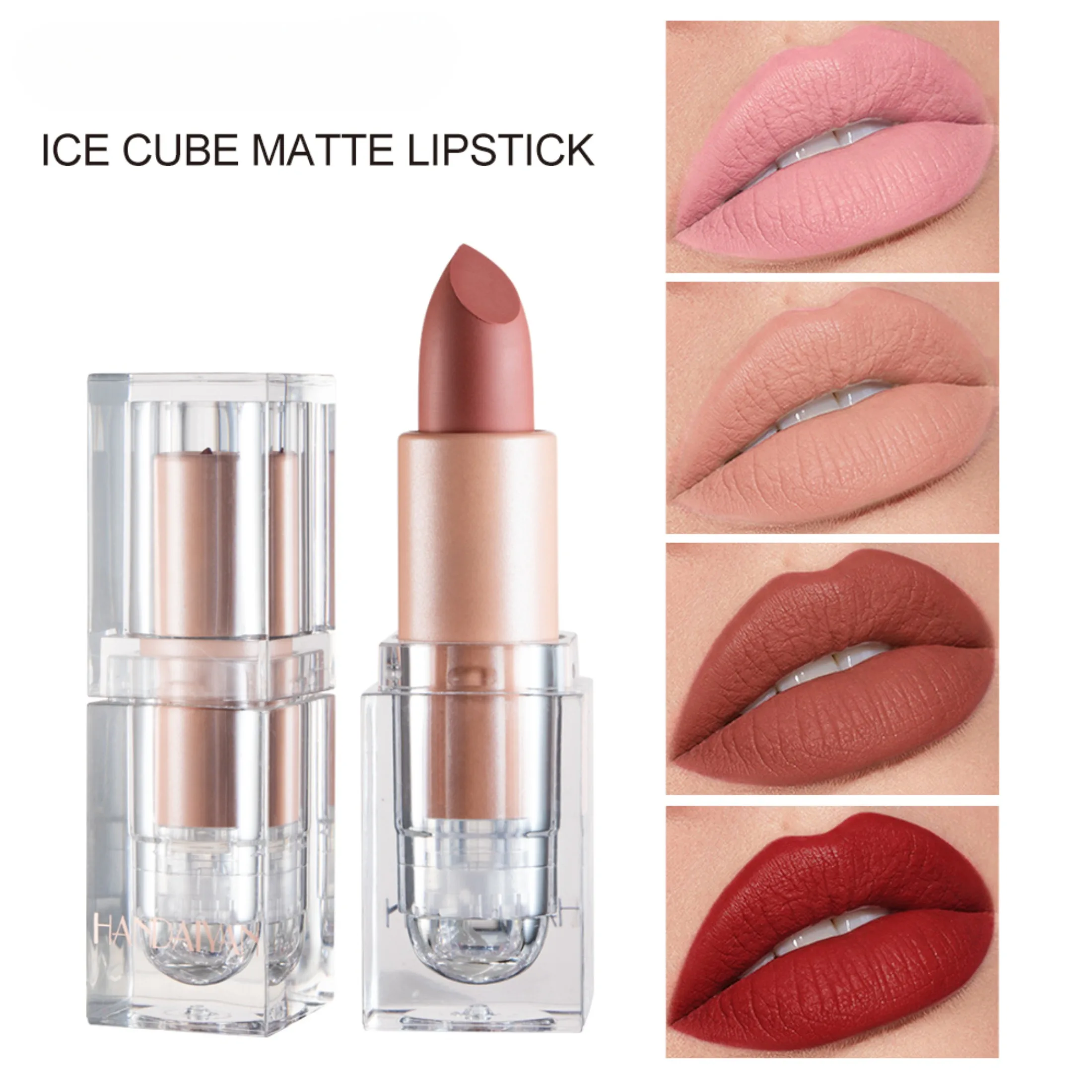 Lápiz labial mate giratorio de tubo transparente de 12 colores: colores nude y mocha