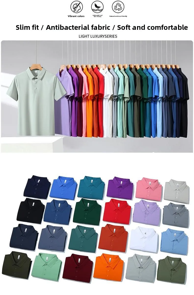 Neues Sommer-Eisseide-POLO-Shirt Kurzarm Professionelles T-Shirt Nahtlos Weich Hochwertig Einfarbig Firmen-Gruppenuniform – Detail 2