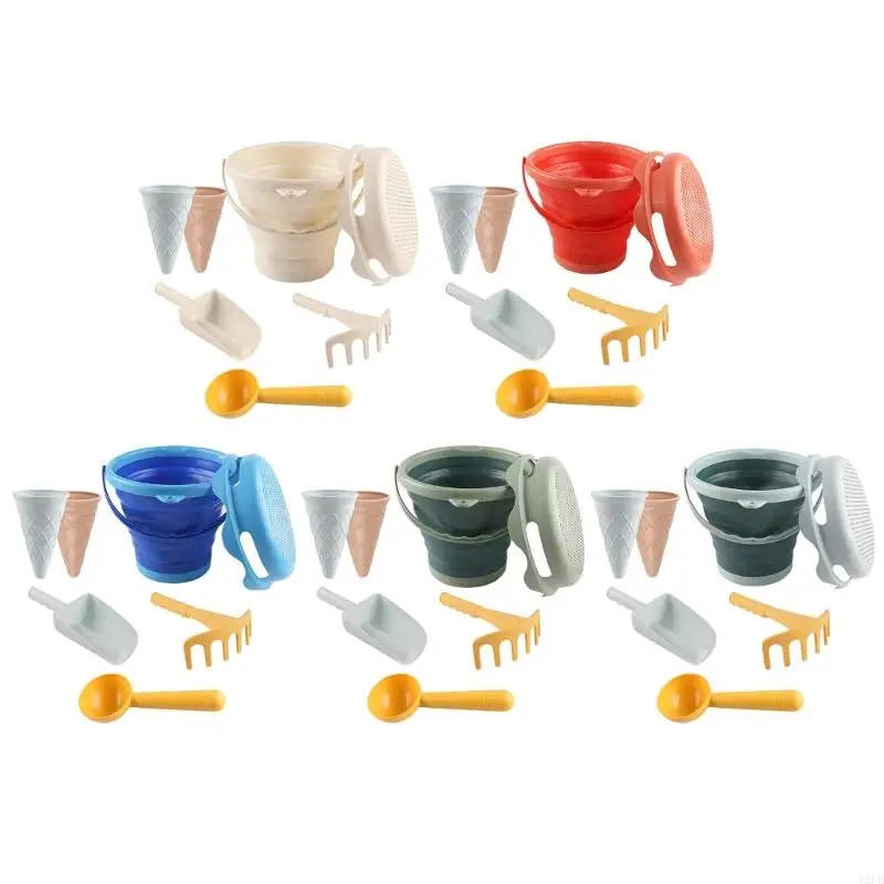 6 Piece Foldable Beach Toy Set Cartoon Shaped Sand Water Play Bucket For Kids Outdoor Activity A2UB