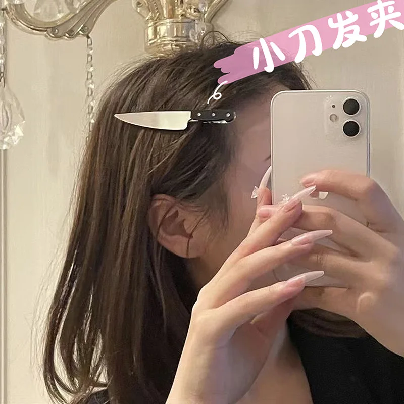 Fun Creative Simulation Knife Bulbs Scissors Hair Clip Side Bangs Broken Hair Duckbill Clip Students Girls Headdress Hair Card