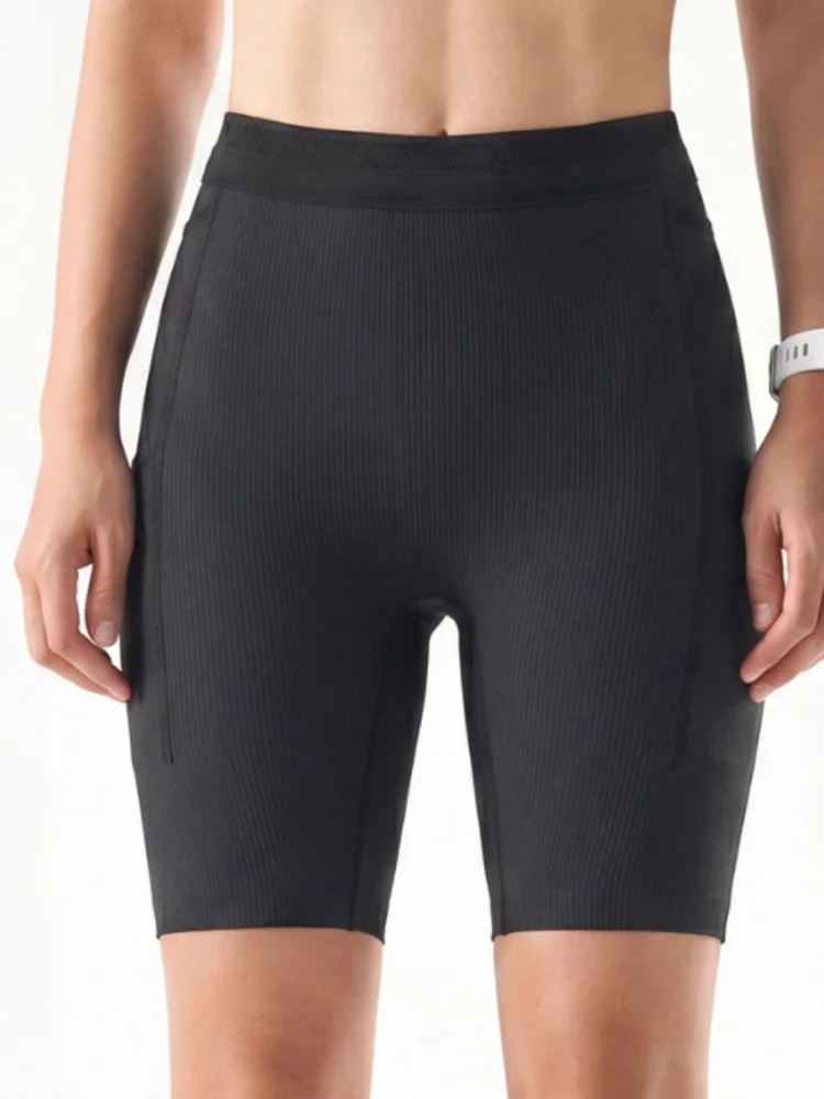 女性用ランニングショーツ-ベルトポーチ-伸縮性フィットネス-マラソンレーシング-ノンフリップサイクリングパンツ-4パーツ-スポーツウェア-ナイロン素材