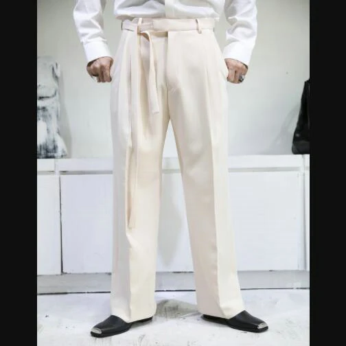 

Big fashion brand men's new solid color belt straight tube trend casual pants popular loose suit pants