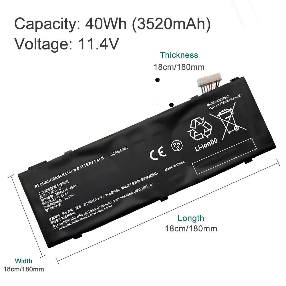 BOTODA 11.4V 40Wh 3520mAh VJ8BPS57 Laptop Battery Rechargeable for Sony VAIO S15 2019 Year 31CP5/57/80 Series