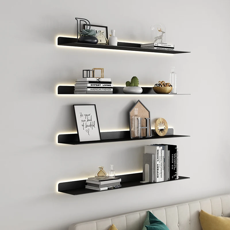 Simple word board wall light shelf living room hand-made laminate metal shelf bookshelf wall display rack