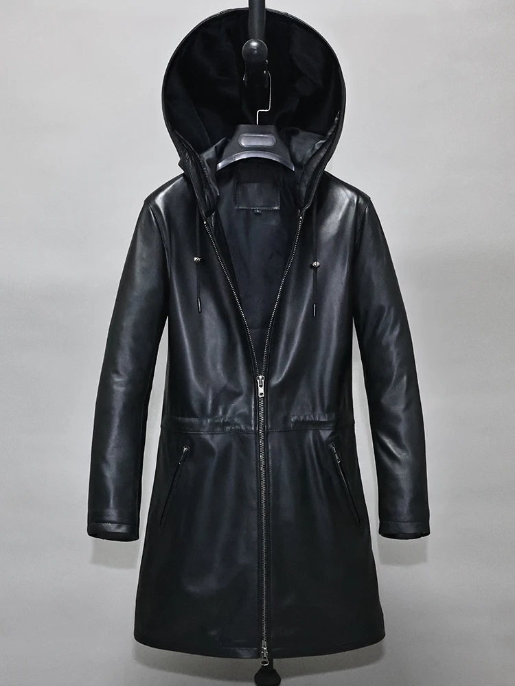 Jaqueta Feminina de Couro Sintético com Capuz, Camada Superior Macia, Ajuste Slim, Comprimento Médio, Casaco Casual à Prova de Vento com Fechamento em Zíper, Agasalho Feminino