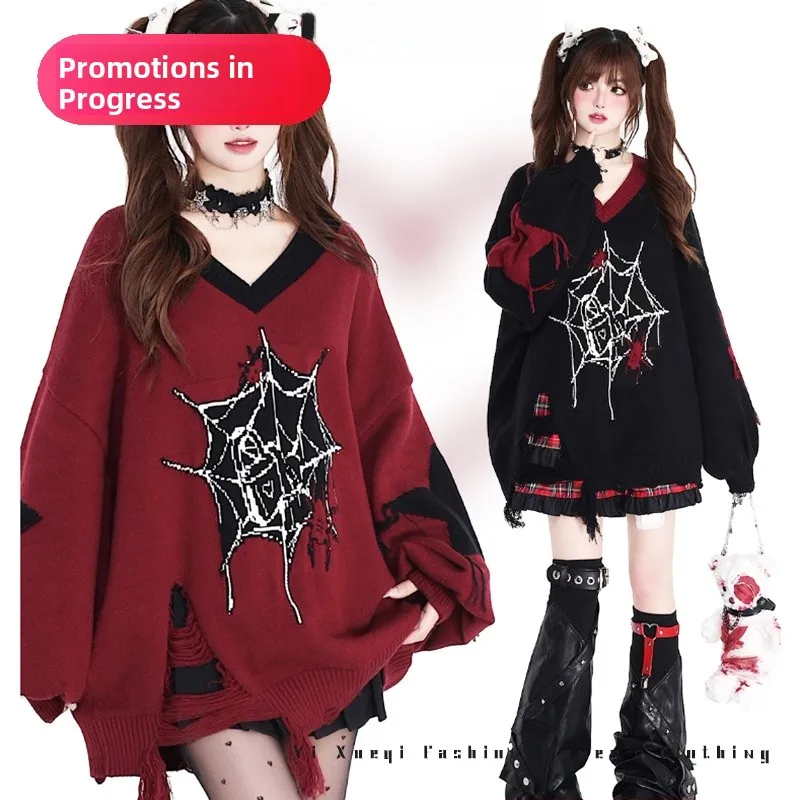 

Pure Love Cycle 2.0 Street Sle Свободный вязаный свитер V-Ne k Cool Red Bla Color Blo Осень-зима Женский свитер