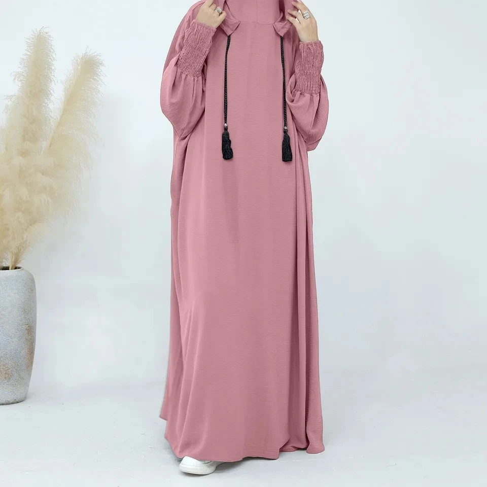 

2026 Arabic Muslim Women Modest Dress Eid Dubai Plain Abaya Islam Party Outfit Elegant Dresses Turkey Kaftan Ramadan Robe