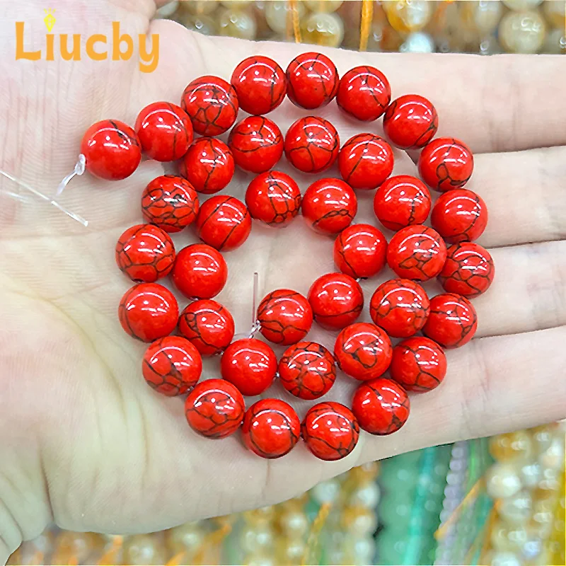 Naturstein synthetische rote Kiefer handgemachte glatte Perlen für DIY Schmuck machen Armbänder Zubehör 4/6/8/10/12mm 15" Großhandel – Detail 7