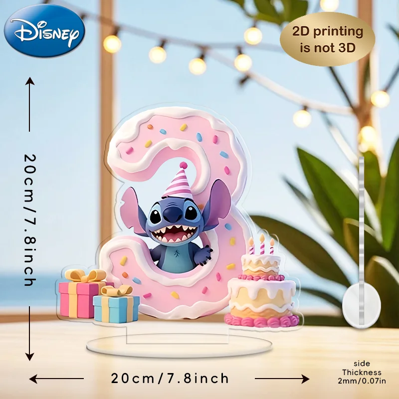 Caixa de Presente Rosa Anima Disney Lilo & Stitch com Elementos Decorativos em Acrílico 2D, Conjunto de Números de 0 a 9 para Decoração de Bolos e Presentes de Aniversário