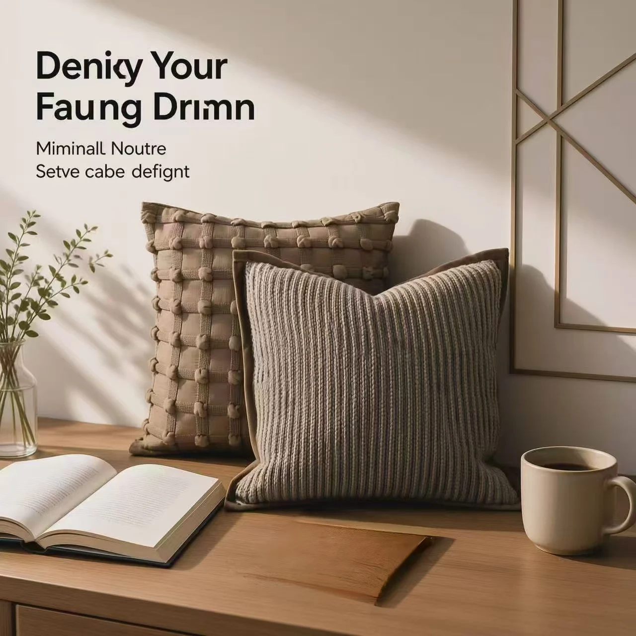 Simple striped wide-edge pillow, lumbar pillow case, cushion for sofas in the living room, pillow for model rooms.