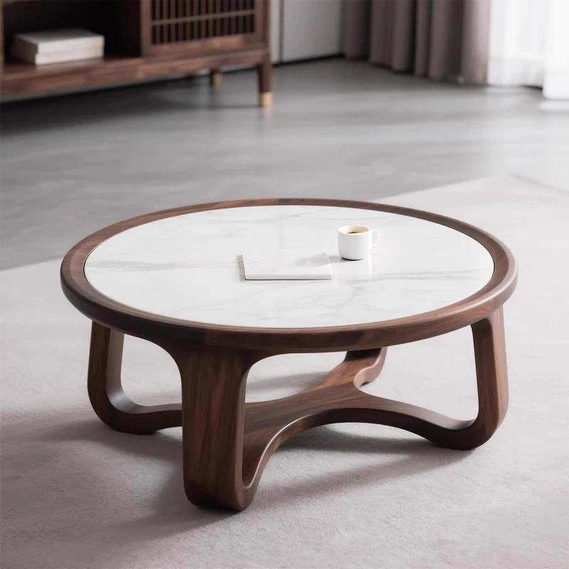 

Журнальный столик из каменной плиты, круглый диван-стол, простой низкий столик из цельного дерева для гостиной