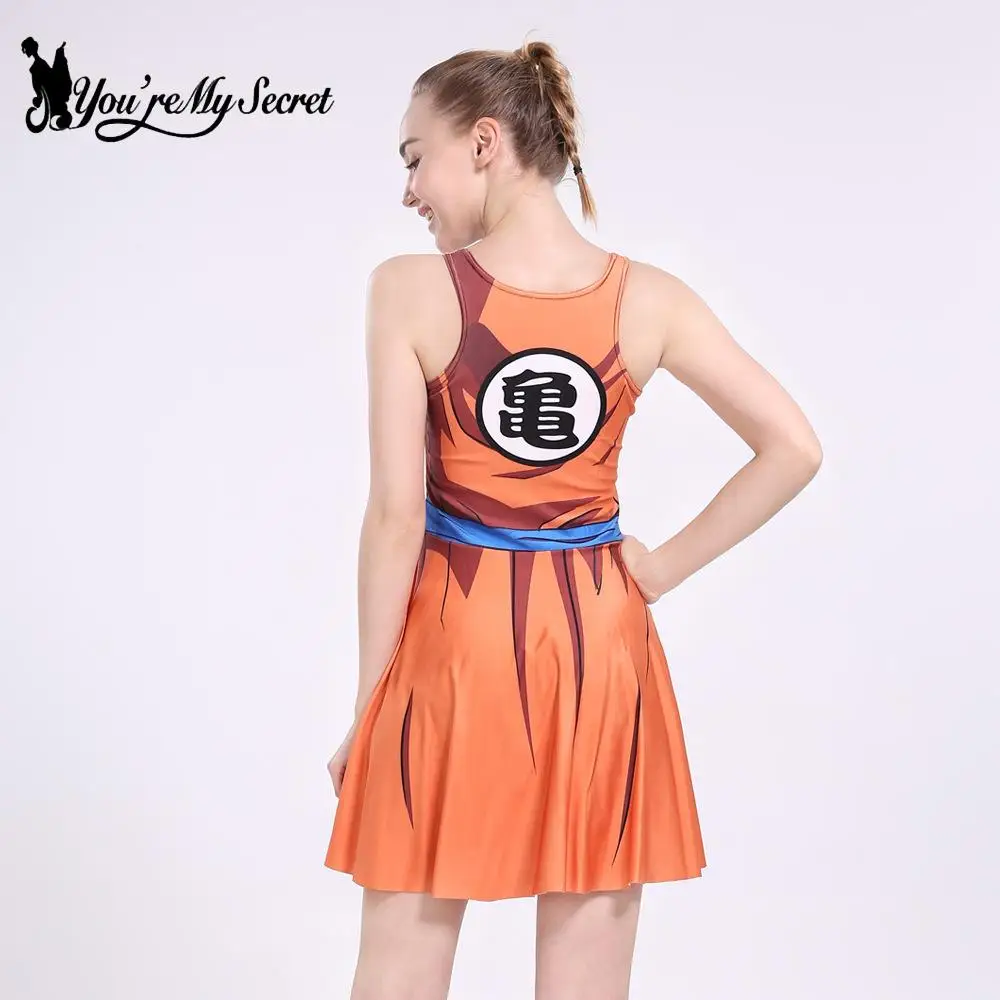 [You're My Secret]Women's Clothing Anime Summer 3D Digital Printed Orange Crew Neck Sleeveless A Line Mini Dress Lady Streetwear