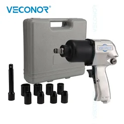 1/2 “ Square Drive Pneumatic Air Impact Socket Wrench Set with 8 Sockets and Extension Bar Max Torque 720N.m Case Packed