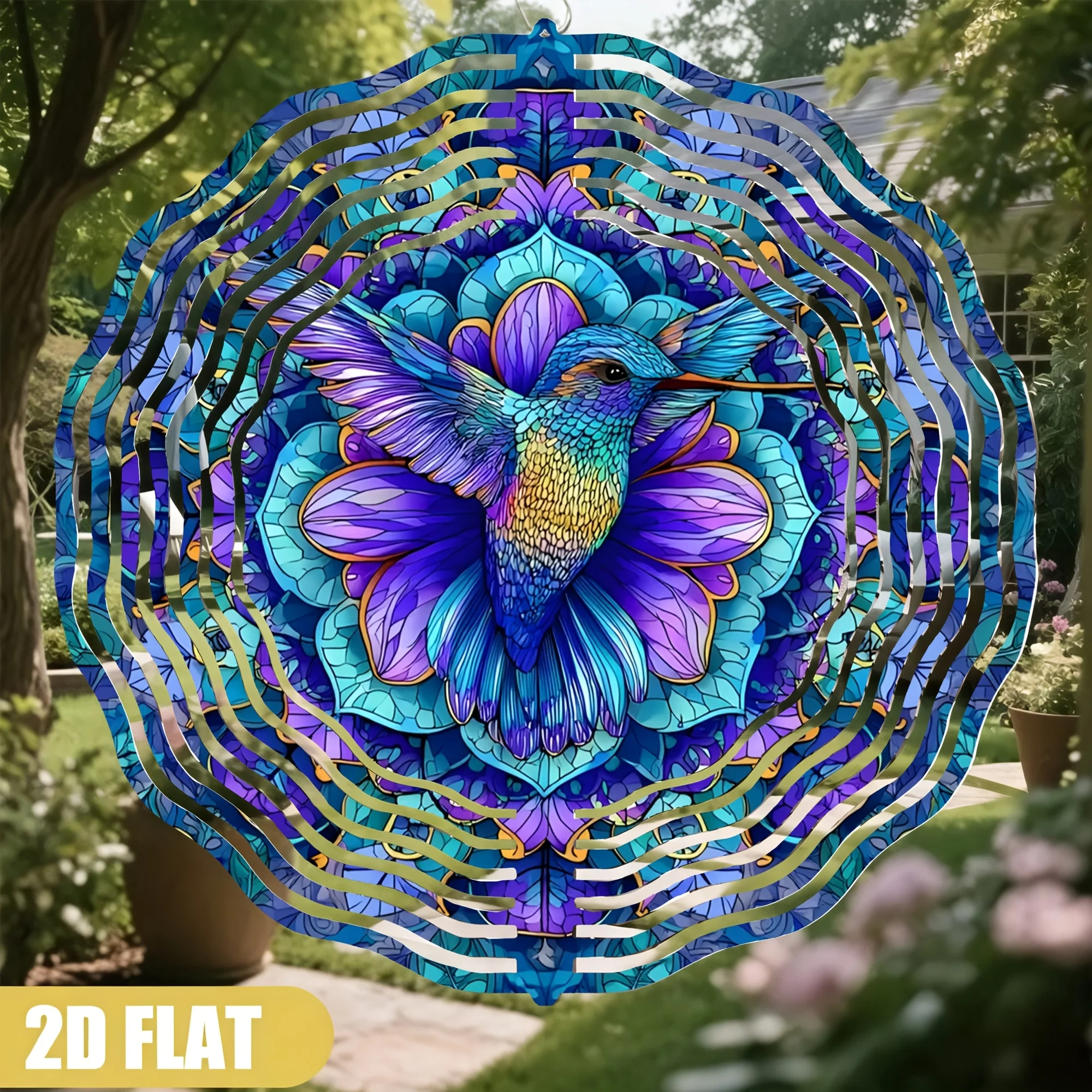 Wind Chime, Vibrant Hummingbird Pop Art Geometric Floral Design, Ideal for Garden And Yard Decor, Unique Gift for Nature Lovers