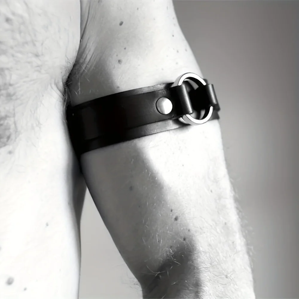 Men Sexy PU Leather Armband Fetish Gay Harness Belts Adjustable BDSM Bondage Body Cage Arm Rings Erotic Rave Cosplay Clubwear image 4
