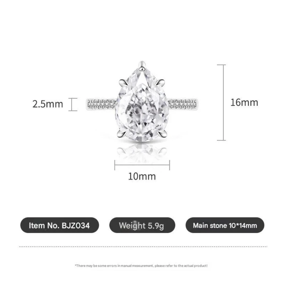 925 Sterling Silver Fashion Light Luxury Ice Flower Cut Water Drop Zircon Ring Birthday Party Anniversary Gift Ladies Jewelry 6